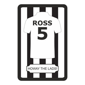 Personalised Black And White Stripe Football Shirt Design Kids Bedroom Door Sign - Unique Gift