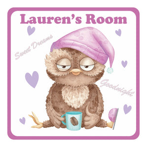 Personalised Goodnight Sleepy Owl Kids Bedroom Door Sign - Unique Gift