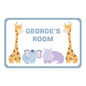 Personalised Giraffe Elephant Hippo Kids Bedroom Door Sign - Unique Gift