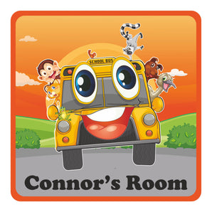 Personalised Animals on a Bus Kids Bedroom Door Sign - Unique Gift