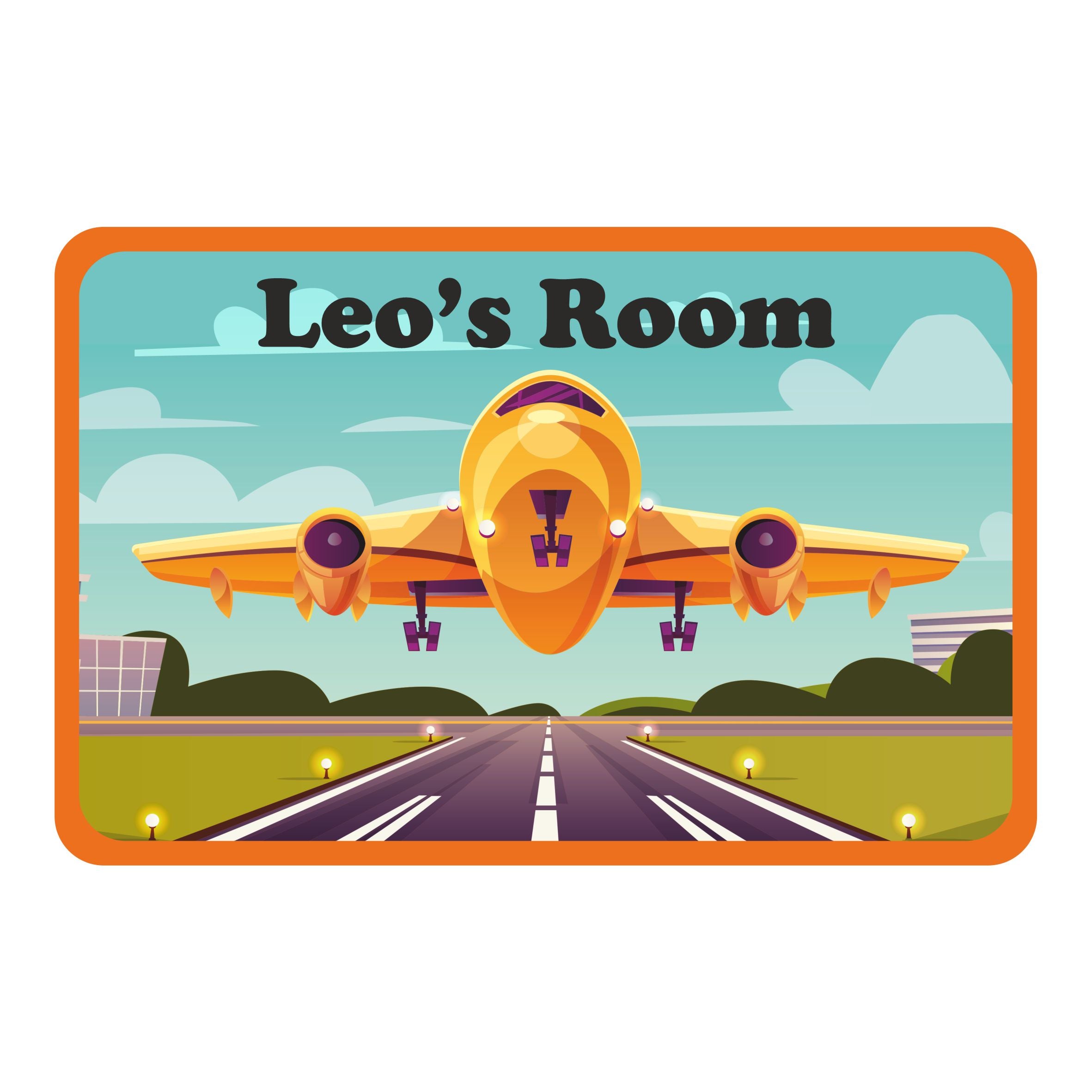 Personalised Aeroplane On A Runway Kids Bedroom Door Sign - Unique Gift