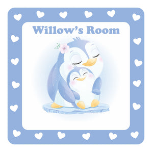 Personalised Cute Penguins Kids Bedroom Door Sign - Unique Gift