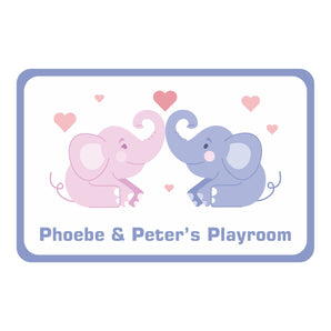 Personalised Two Elephants With Hearts Kids Bedroom Door Sign - Unique Gift