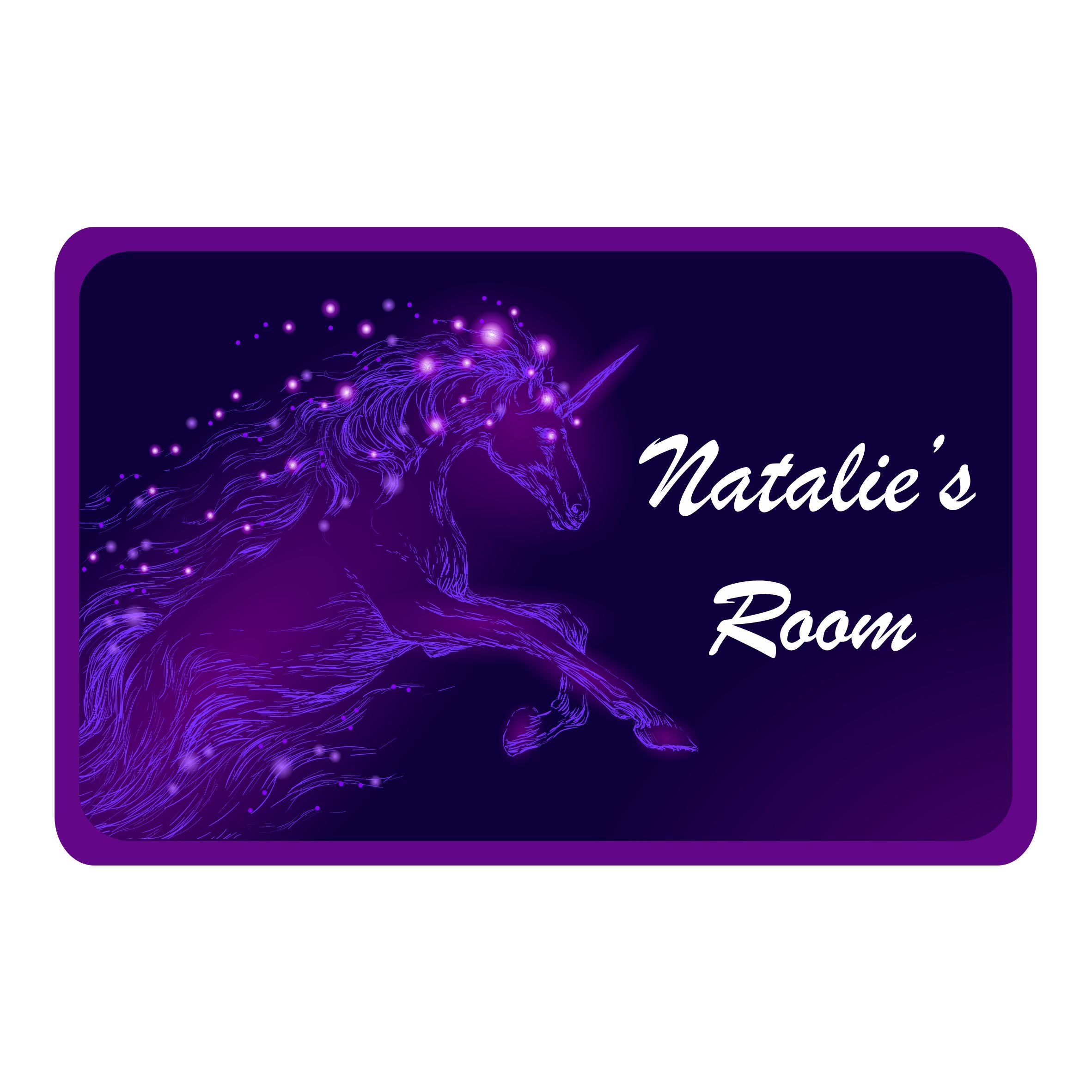 Personalised Purple Unicorn Kids Bedroom Door Sign - Unique Gift