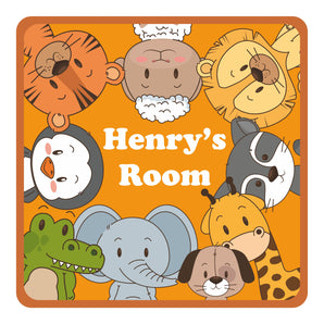 Personalised Cute Animal Group Kids Bedroom Door Sign - Unique Gift