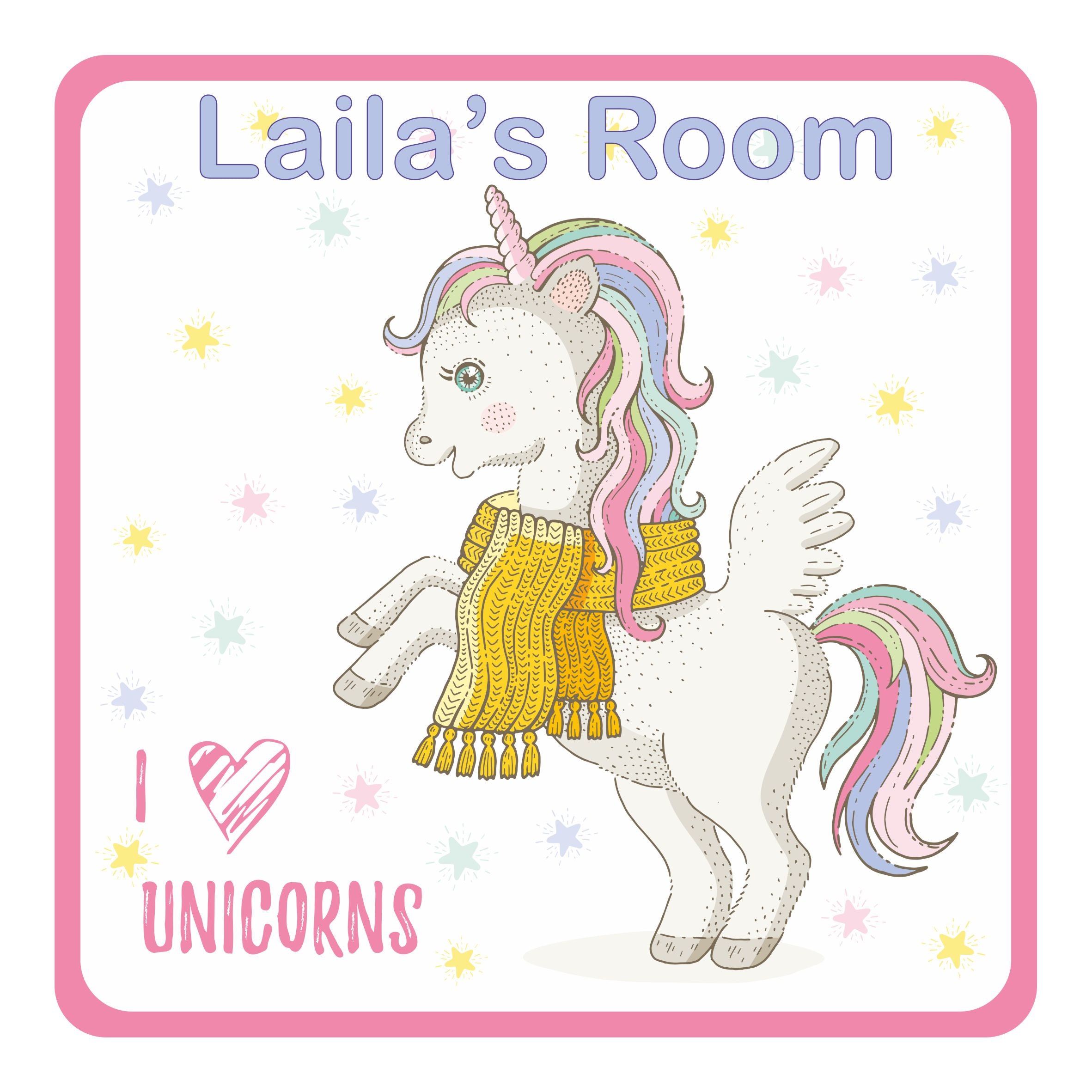 Personalised Unicorn in a Scarf Kids Bedroom Door Sign - Unique Gift