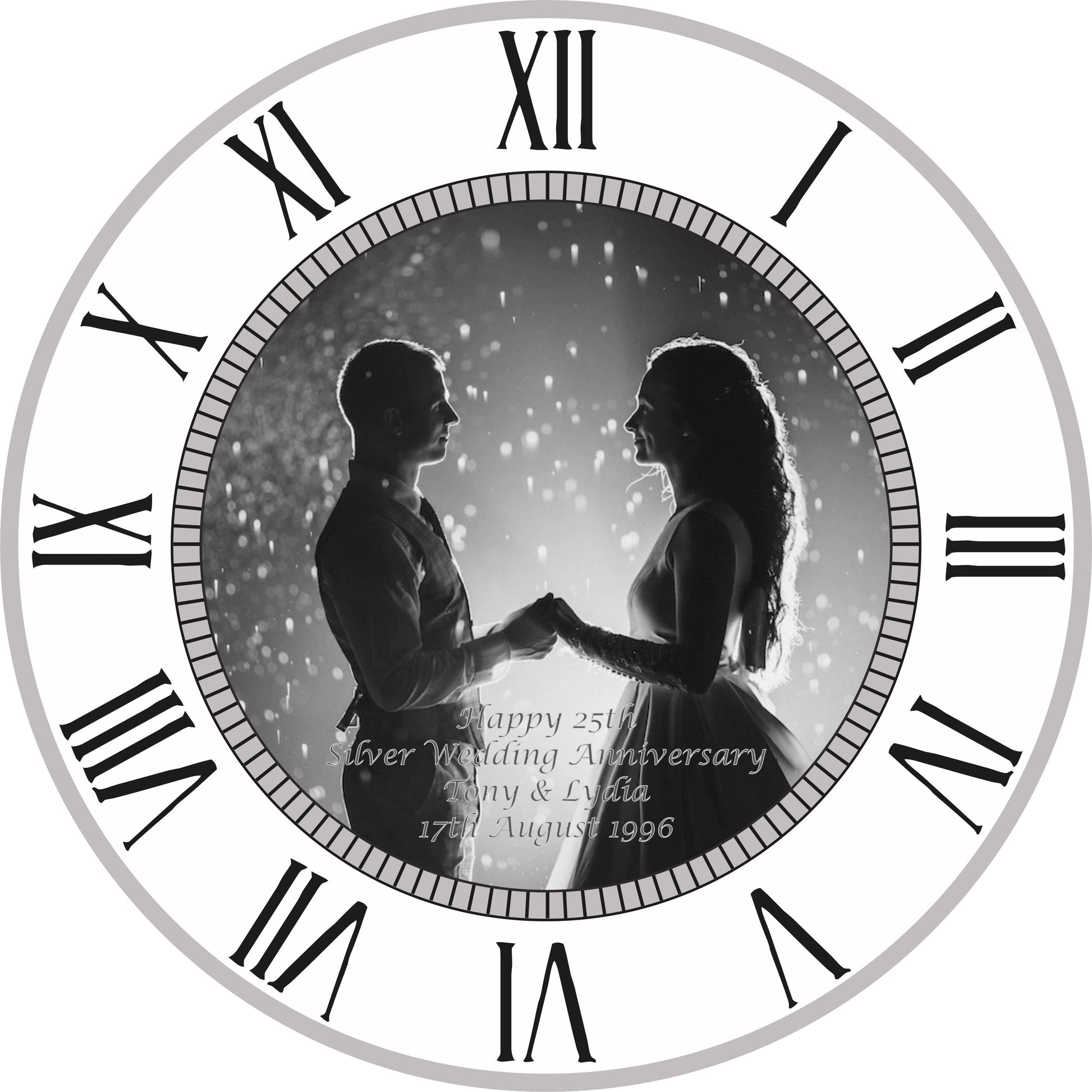 25th Silver Wedding Anniversary Personalised Photo Clock Bespoke Per