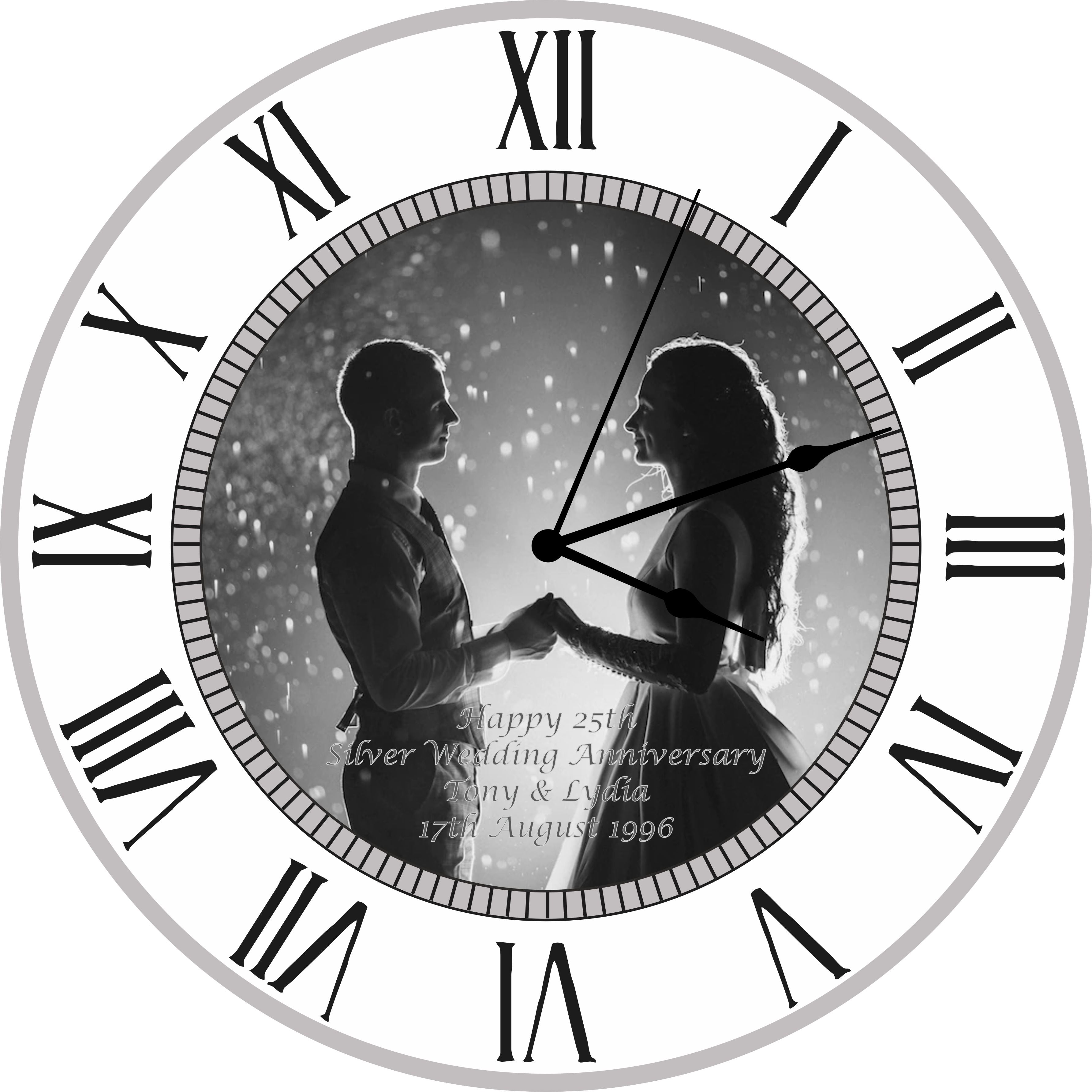 25th Silver Wedding Anniversary Personalised Photo Clock - Bespoke Personalised Anniversary Gift (30cm Silent Clock)
