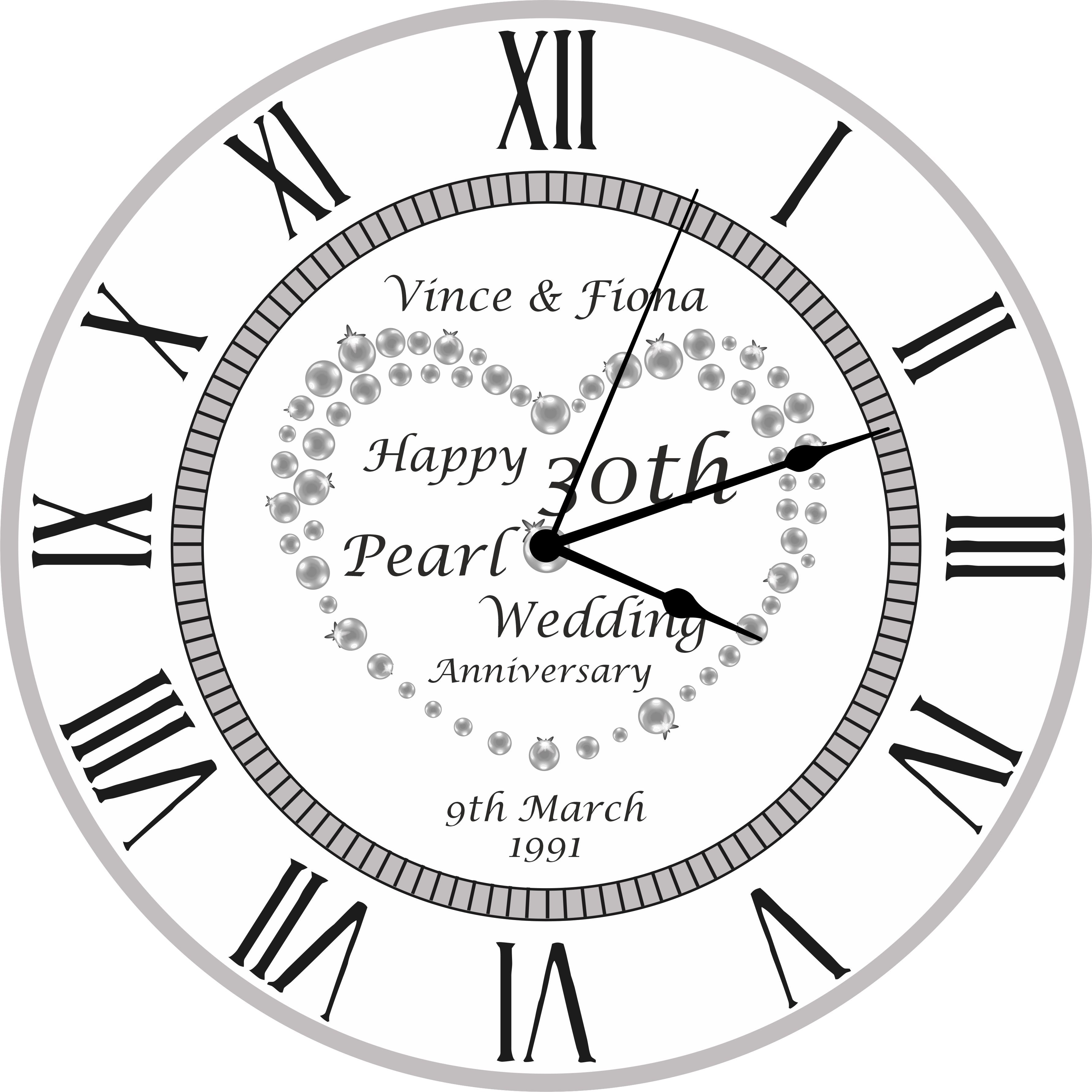 30th Pearl Wedding Anniversary Clock - Bespoke Personalised Anniversary Gift (30cm Silent Clock)