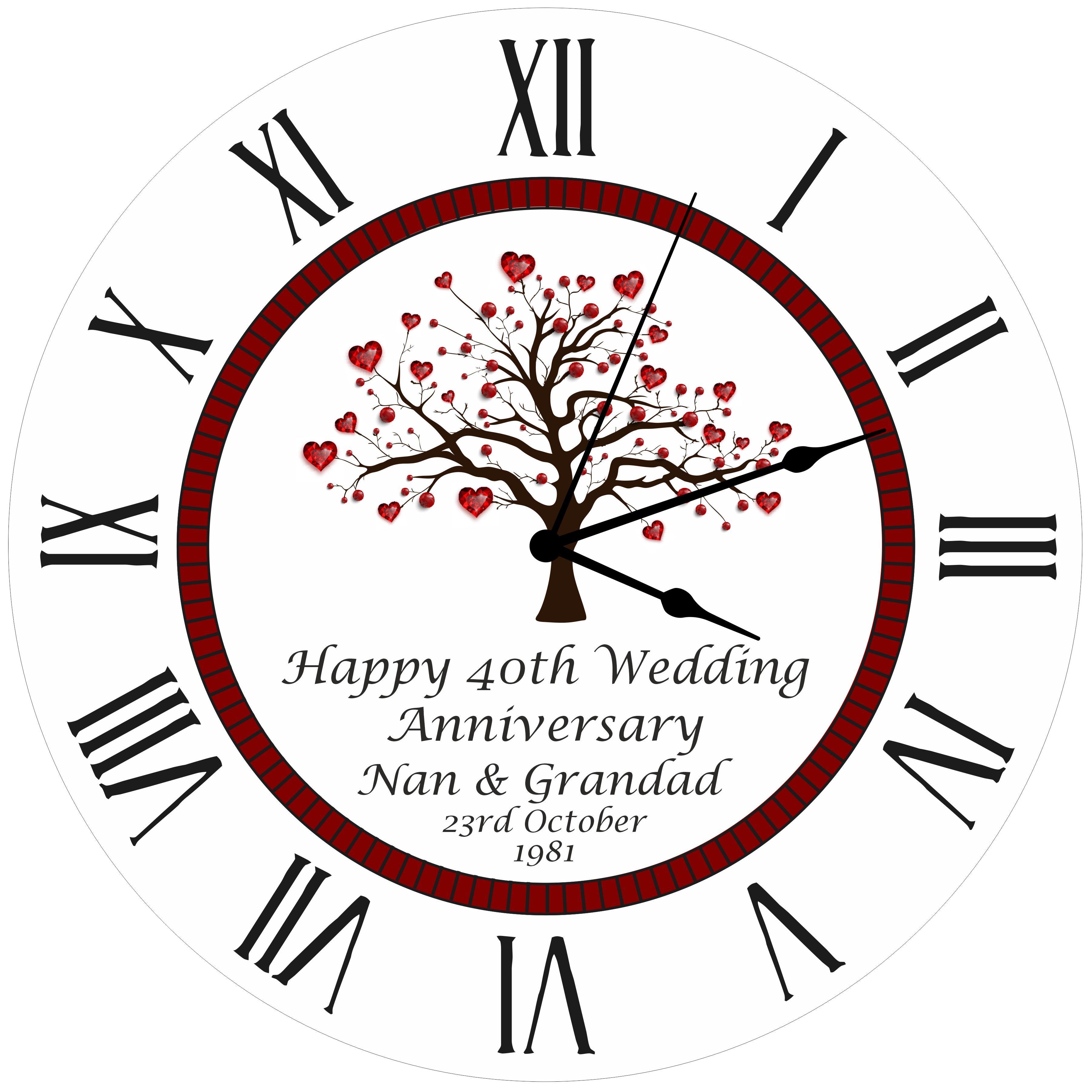 40th Ruby Wedding Anniversary Clock - Bespoke Personalised Anniversary Gift (30cm Silent Clock)