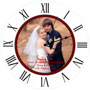 40th Ruby Wedding Anniversary Personalised Photo Clock - Bespoke Personalised Anniversary Gift (30cm Silent Clock)