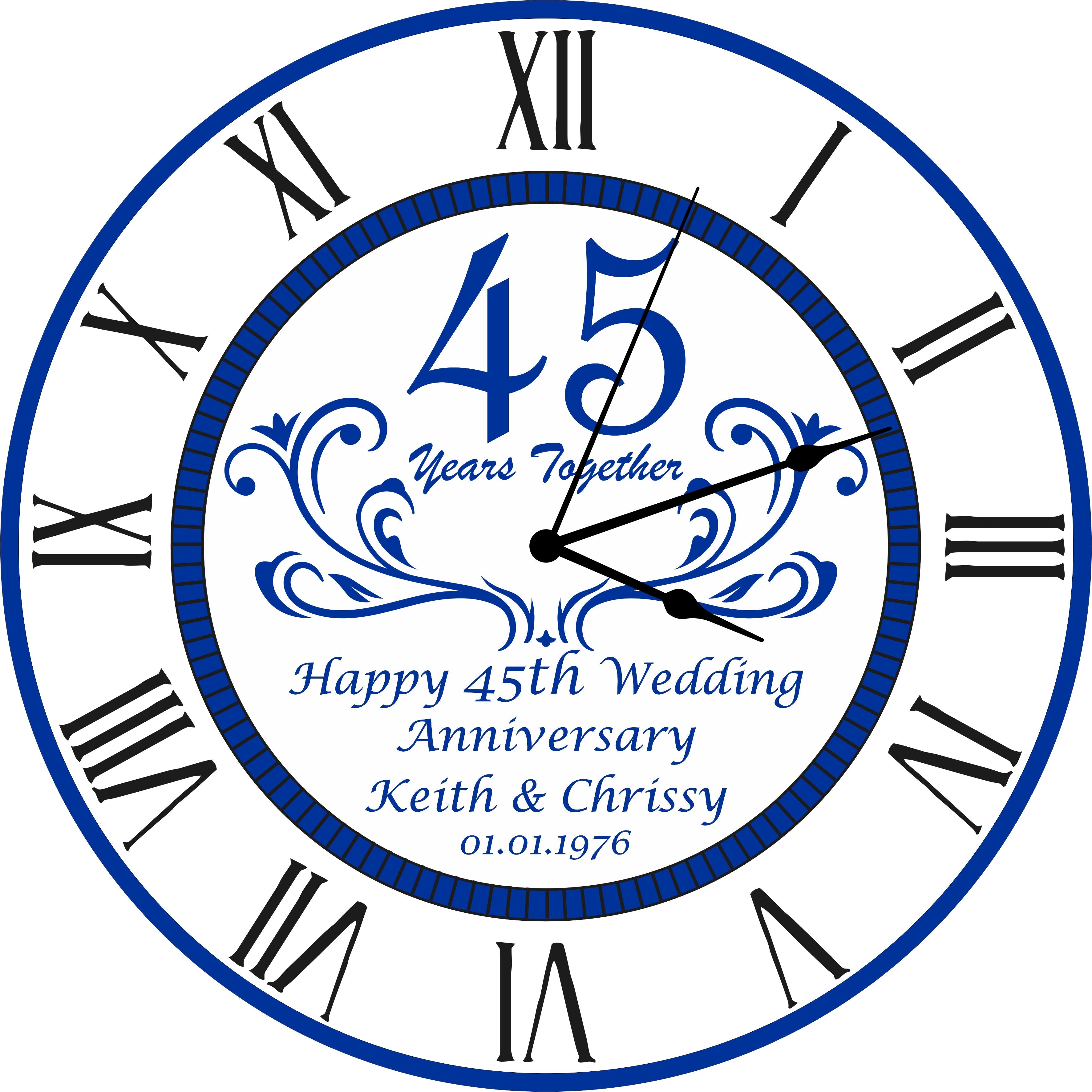 45th Sapphire Wedding Anniversary Clock - Bespoke Personalised Anniversary Gift (30cm Silent Clock)