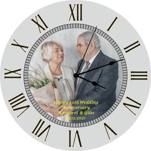 50th Golden Wedding Anniversary Personalised Photo Clock - Bespoke Personalised Anniversary Gift (30cm Silent Clock)