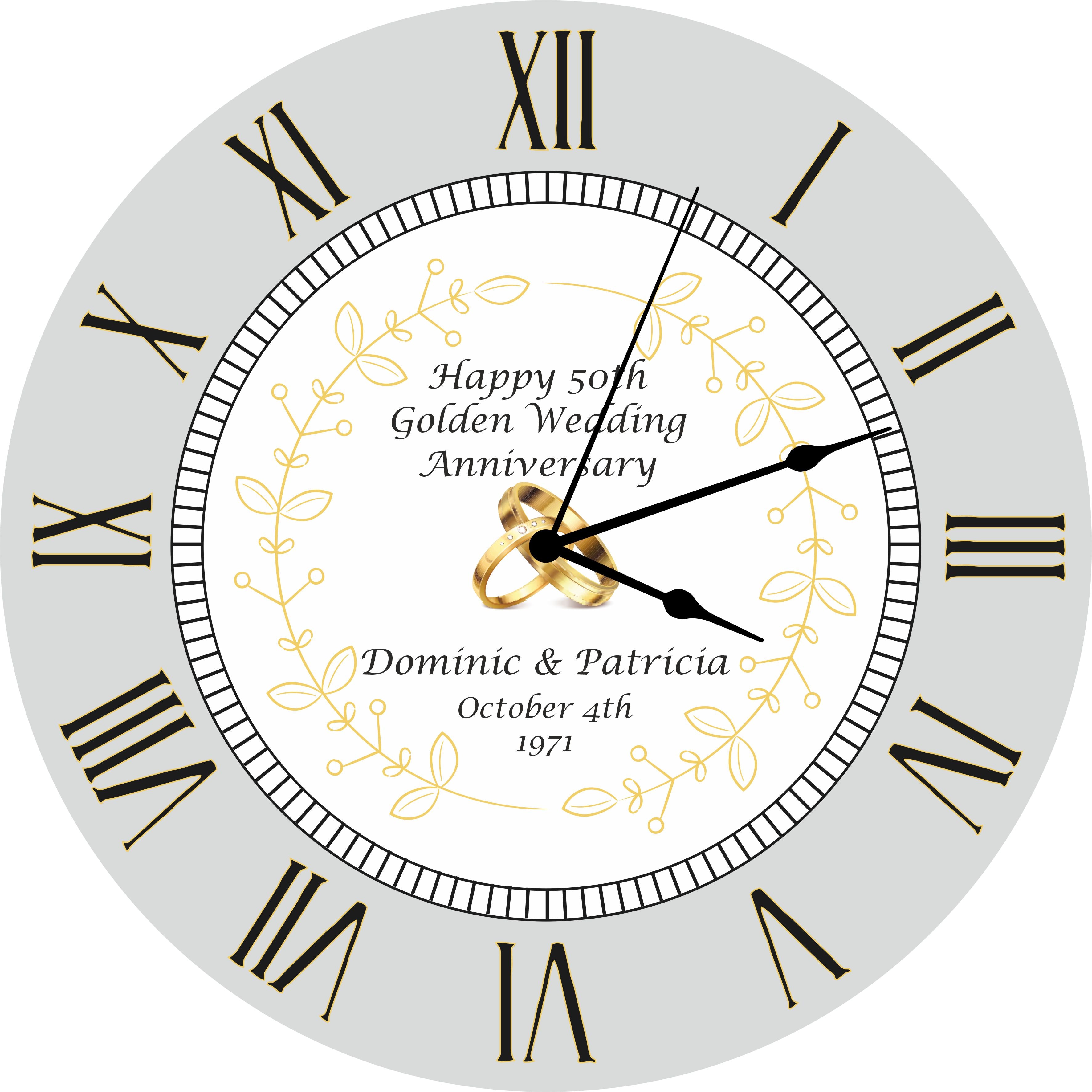 50th Golden Wedding Anniversary Clock - Bespoke Personalised Anniversary Gift (30cm Silent Clock)