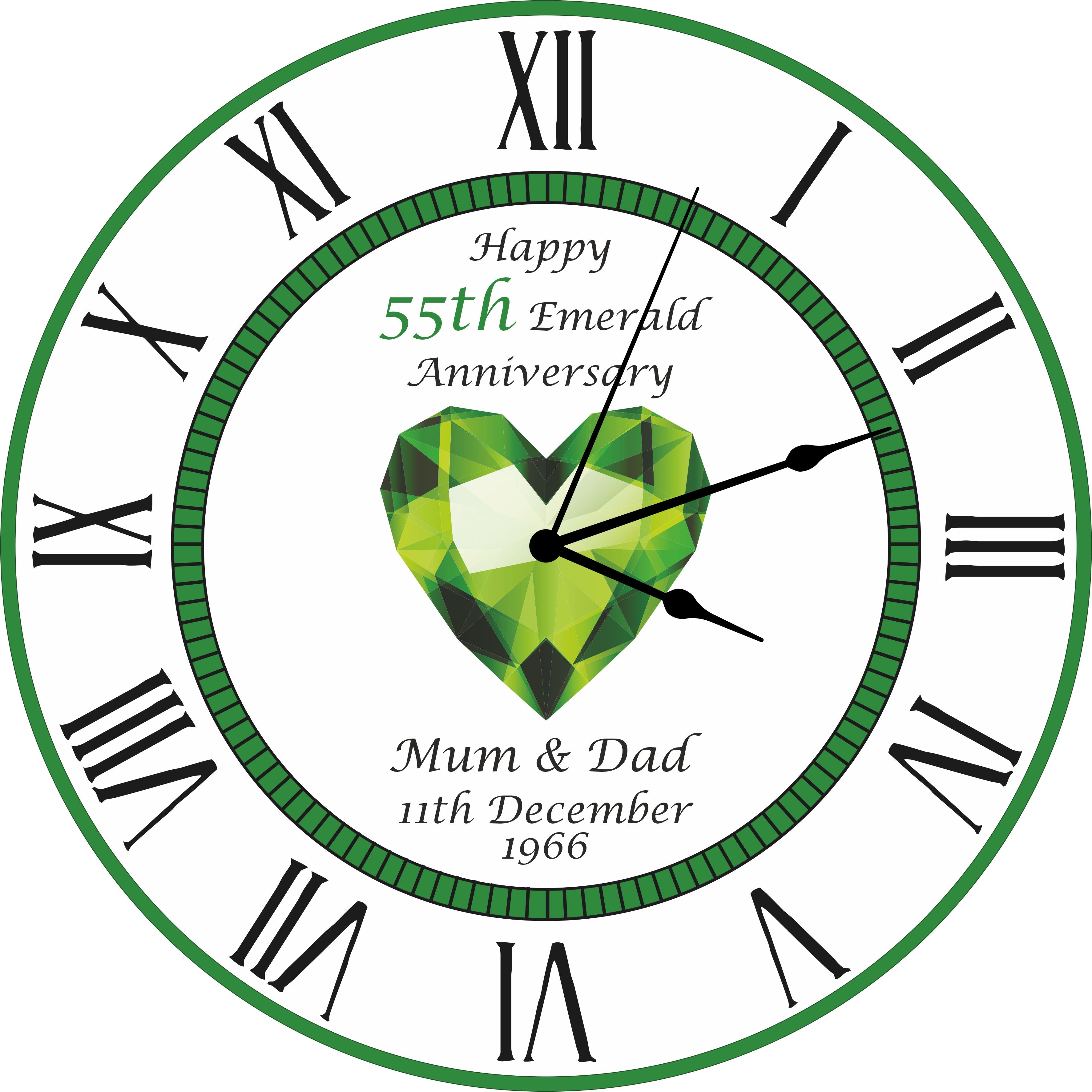 55th Emerald Wedding Anniversary Clock - Bespoke Personalised Anniversary Gift (30cm Silent Clock)