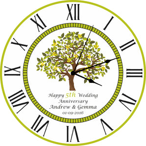 5th Wood Wedding Anniversary Clock - Bespoke Personalised Anniversary Gift (30cm Silent Clock)