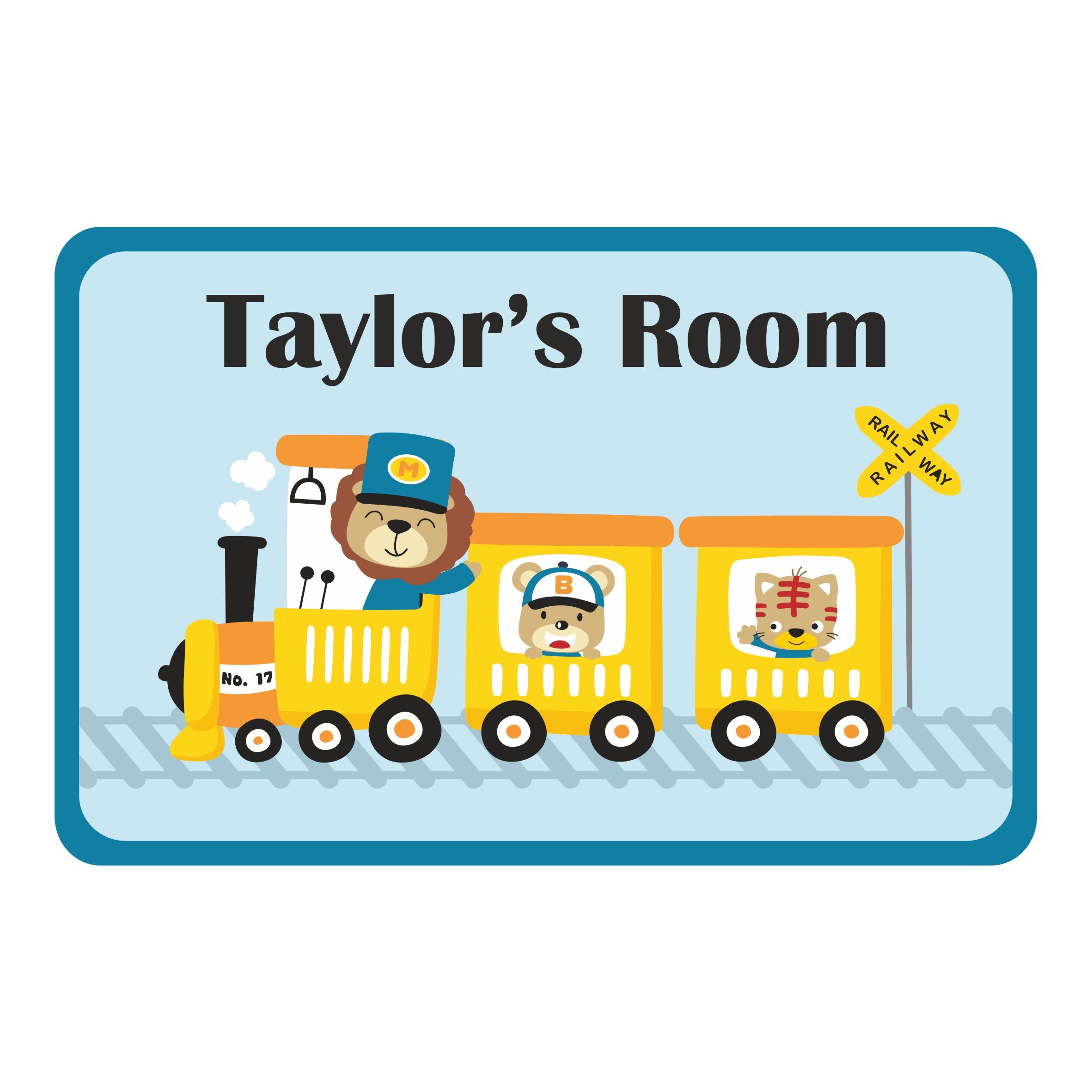 Personalised Animal Train Kids Bedroom Door Sign - Unique Gift