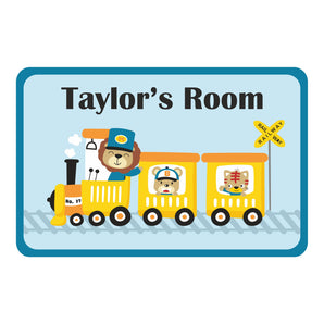 Personalised Animal Train Kids Bedroom Door Sign - Unique Gift