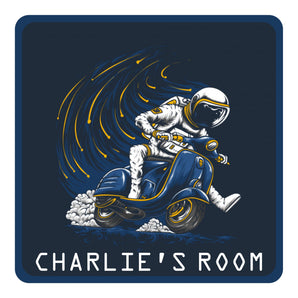 Personalised Astronaut On A Bike Kids Bedroom Door Sign - Unique Gift