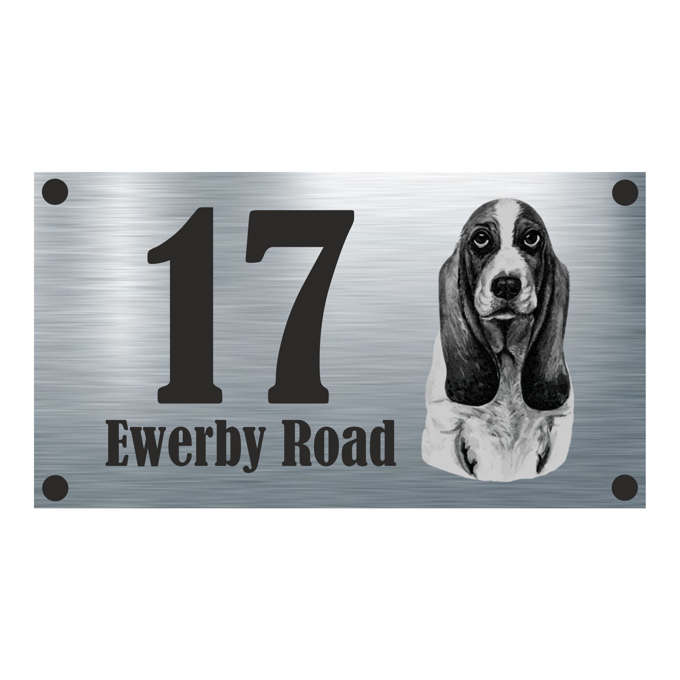 Dog Collection - Basset Hound Aluminium House Sign - Personalised