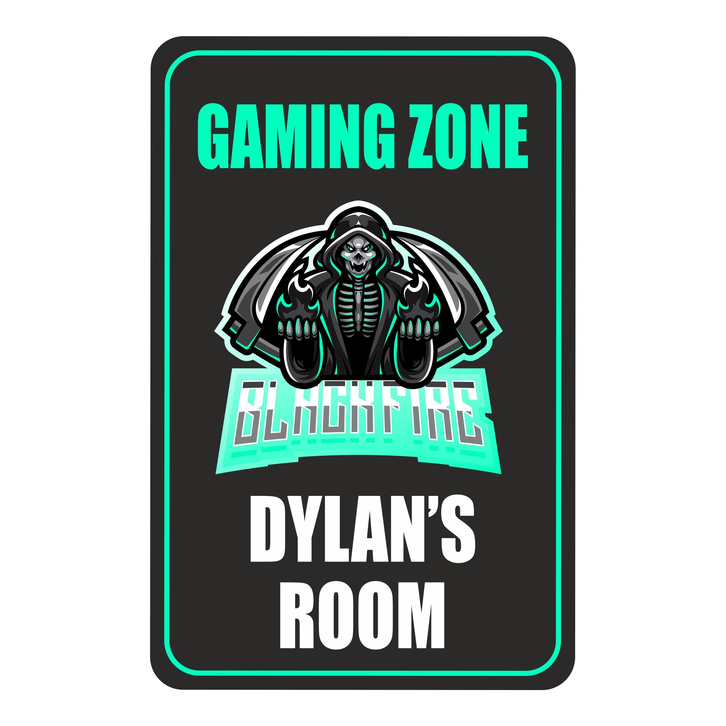 Personalised Blackfire Skull Gaming Zone Kids Bedroom Door Sign - Unique Gift