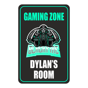 Personalised Blackfire Skull Gaming Zone Kids Bedroom Door Sign - Unique Gift