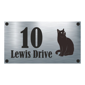 Cat Collection - Black Cat Aluminium House Sign - Personalised