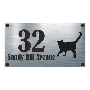 Cat Collection - Black Cat Silhouette 1 - Aluminium House Sign - Personalised