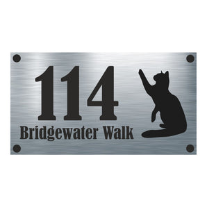 Cat Collection - Black Cat Silhouette 2 - Aluminium House Sign - Personalised