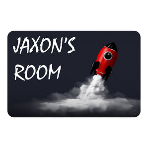 Personalised Black & Red Rocket Kids Bedroom Door Sign - Unique Gift