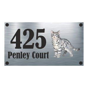 Cat Collection - Black & White Cat Aluminium House Sign - Personalised