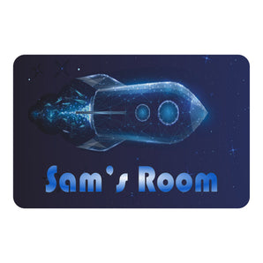 Personalised Blue Rocket Kids Bedroom Door Sign - Unique Gift