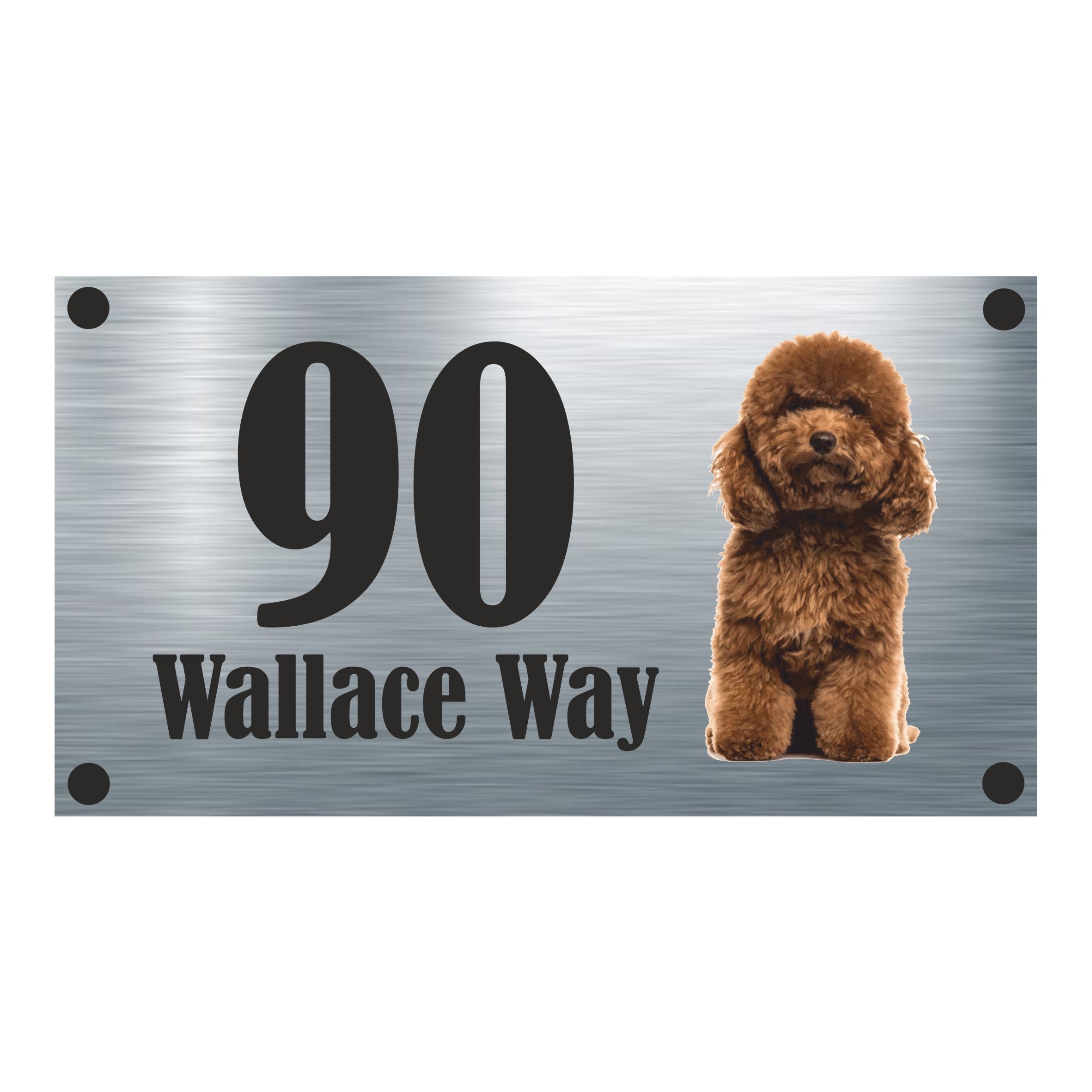 Dog Collection - Brown Poodle Aluminium House Sign - Personalised