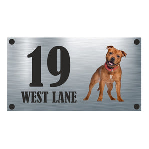 Dog Collection - Brown Staffie Aluminium House Sign - Personalised