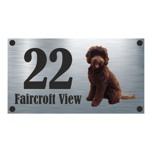 Dog Collection - Chocolate Labradoodle Aluminium House Sign - Personalised