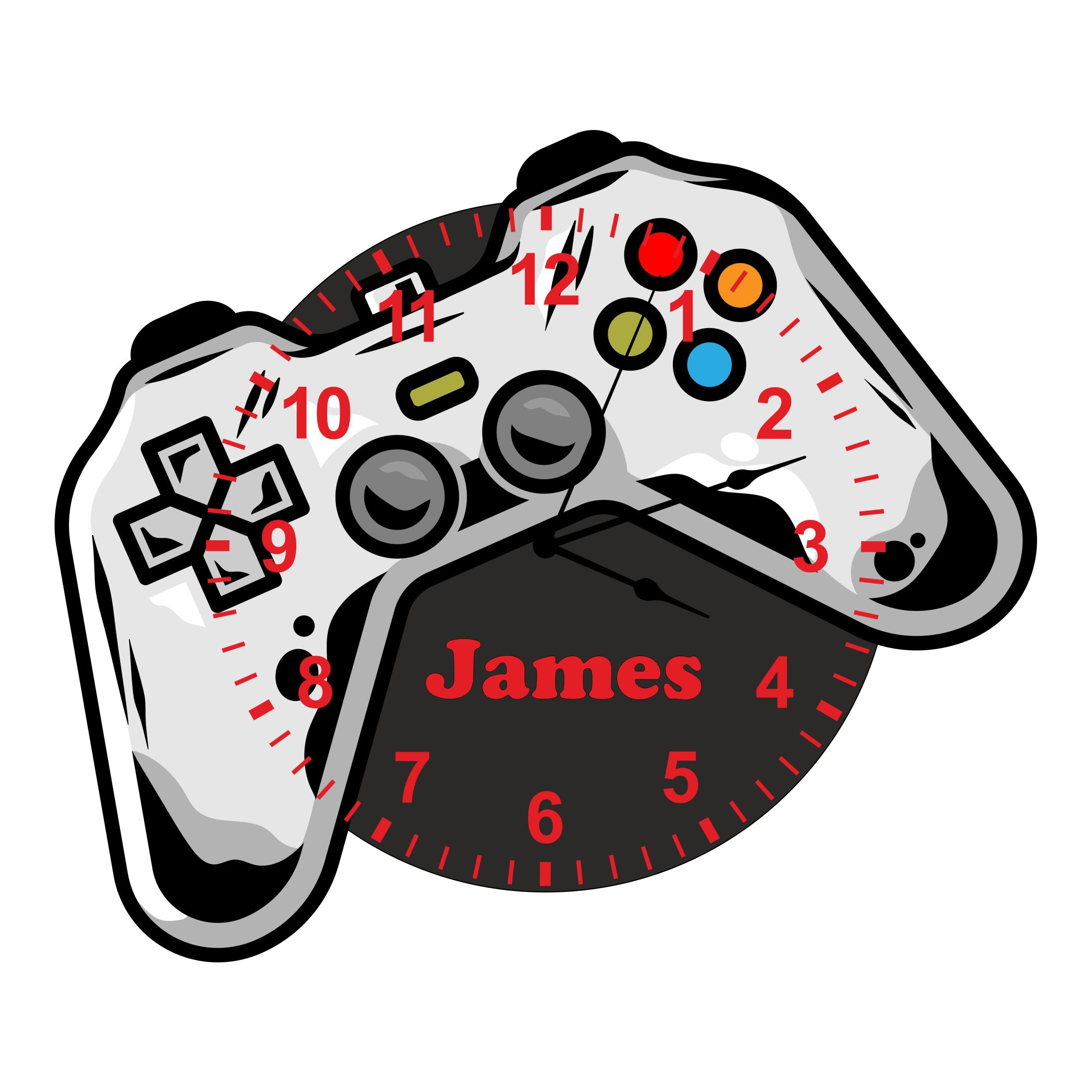 Unique Black Gaming Controller Shaped Kids Silent Clock - Bespoke Personalised Special Gift