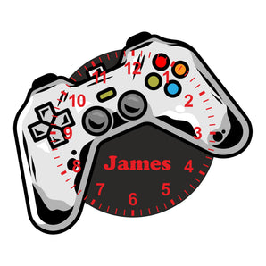 Unique Black Gaming Controller Shaped Kids Silent Clock - Bespoke Personalised Special Gift