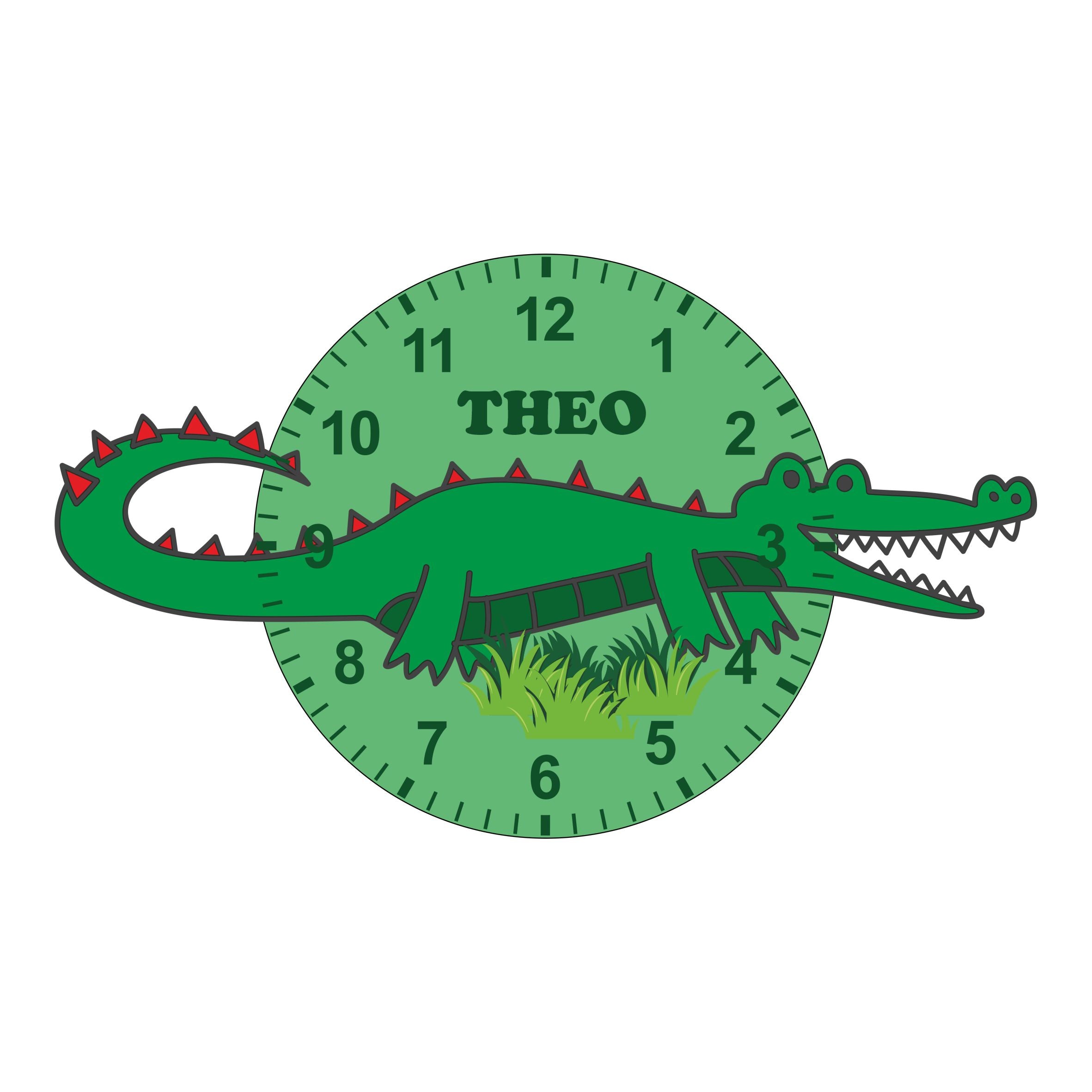 Unique Crocodile Shaped Kids Silent Clock - Bespoke Personalised Special Gift