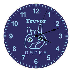 Dark Blue & Light Blue Gamer Kids Silent Clock - Bespoke Personalised Special Gift