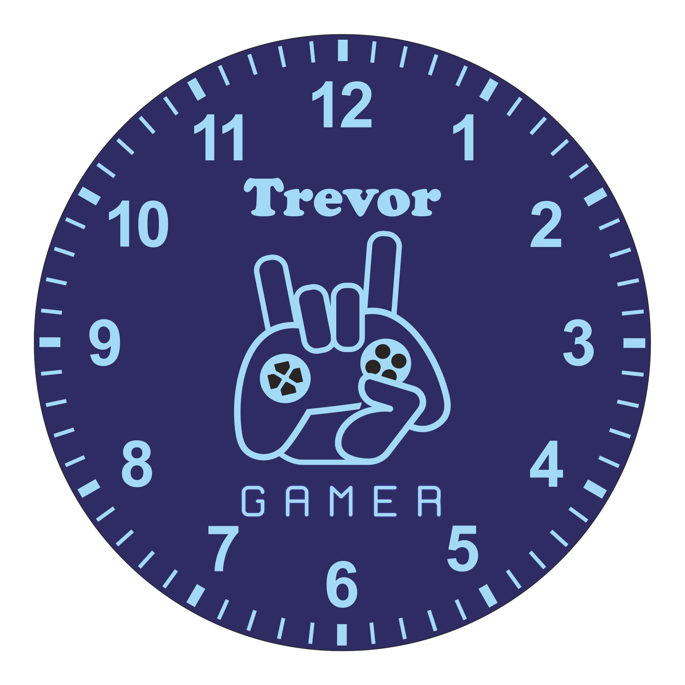 Dark Blue & Light Blue Gamer Kids Silent Clock - Bespoke Personalised Special Gift