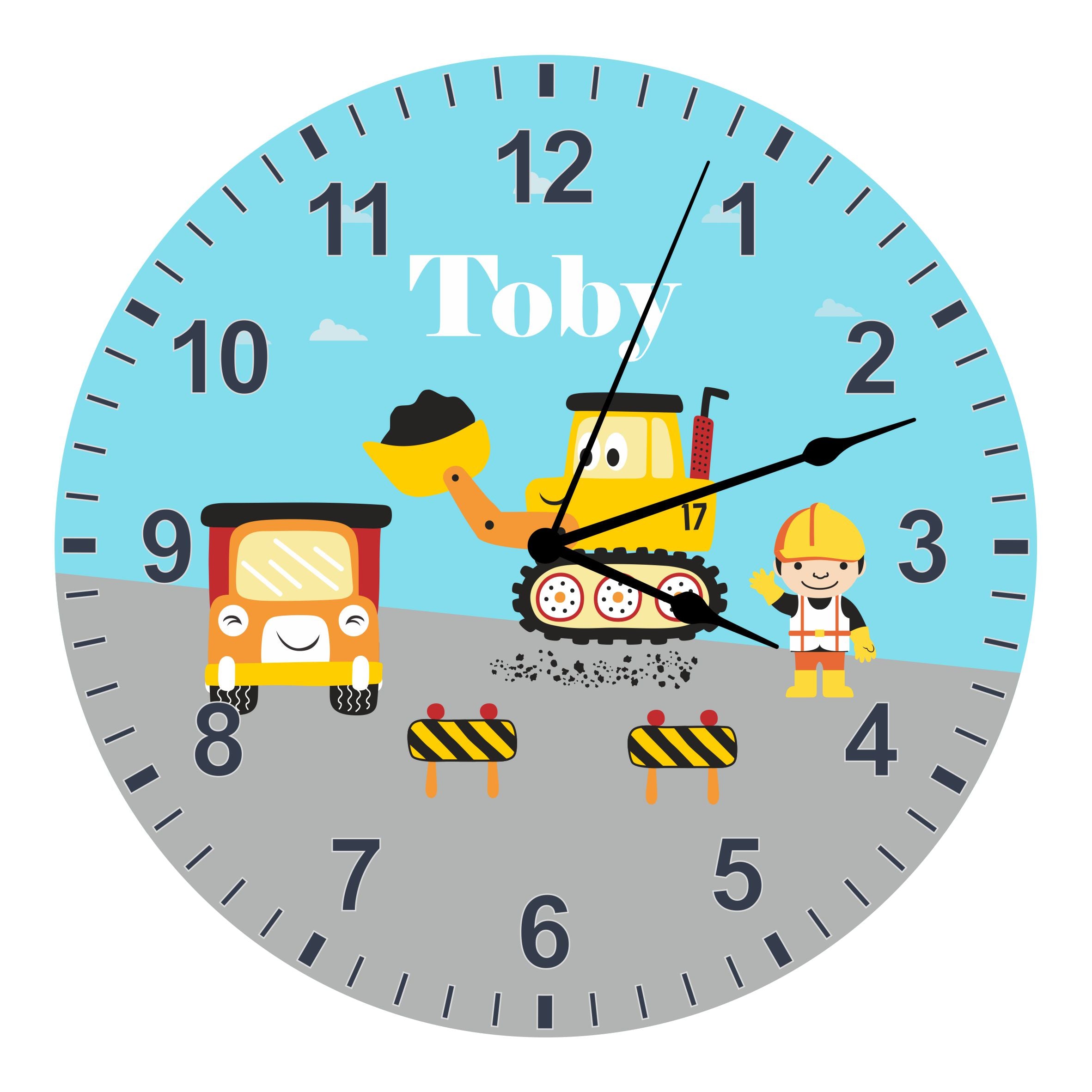 Construction/Digger Kids Silent Clock - Bespoke Personalised Special Gift