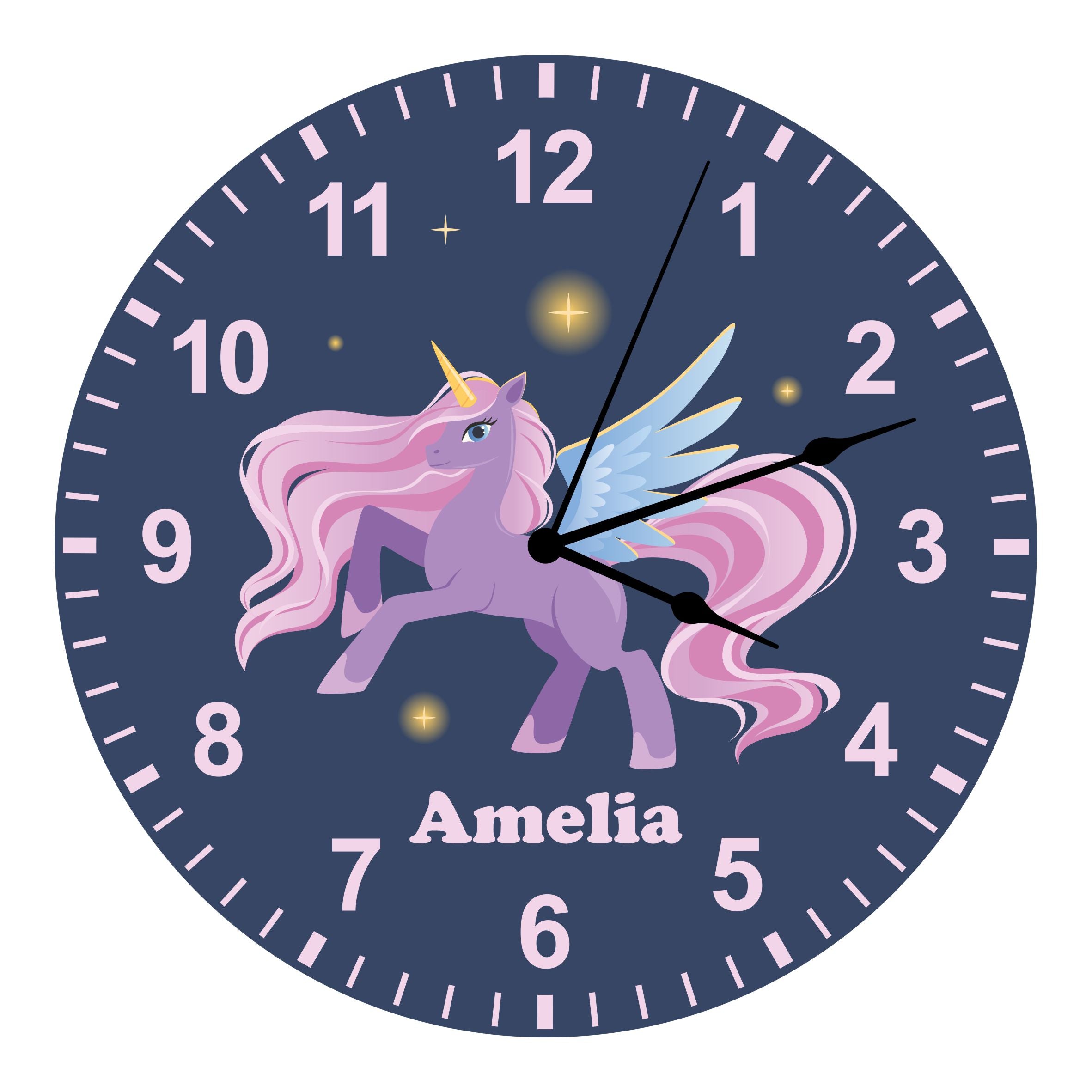 Dark Blue Unicorn Kids Silent Clock - Bespoke Personalised Special Gift