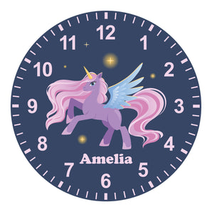 Dark Blue Unicorn Kids Silent Clock - Bespoke Personalised Special Gift