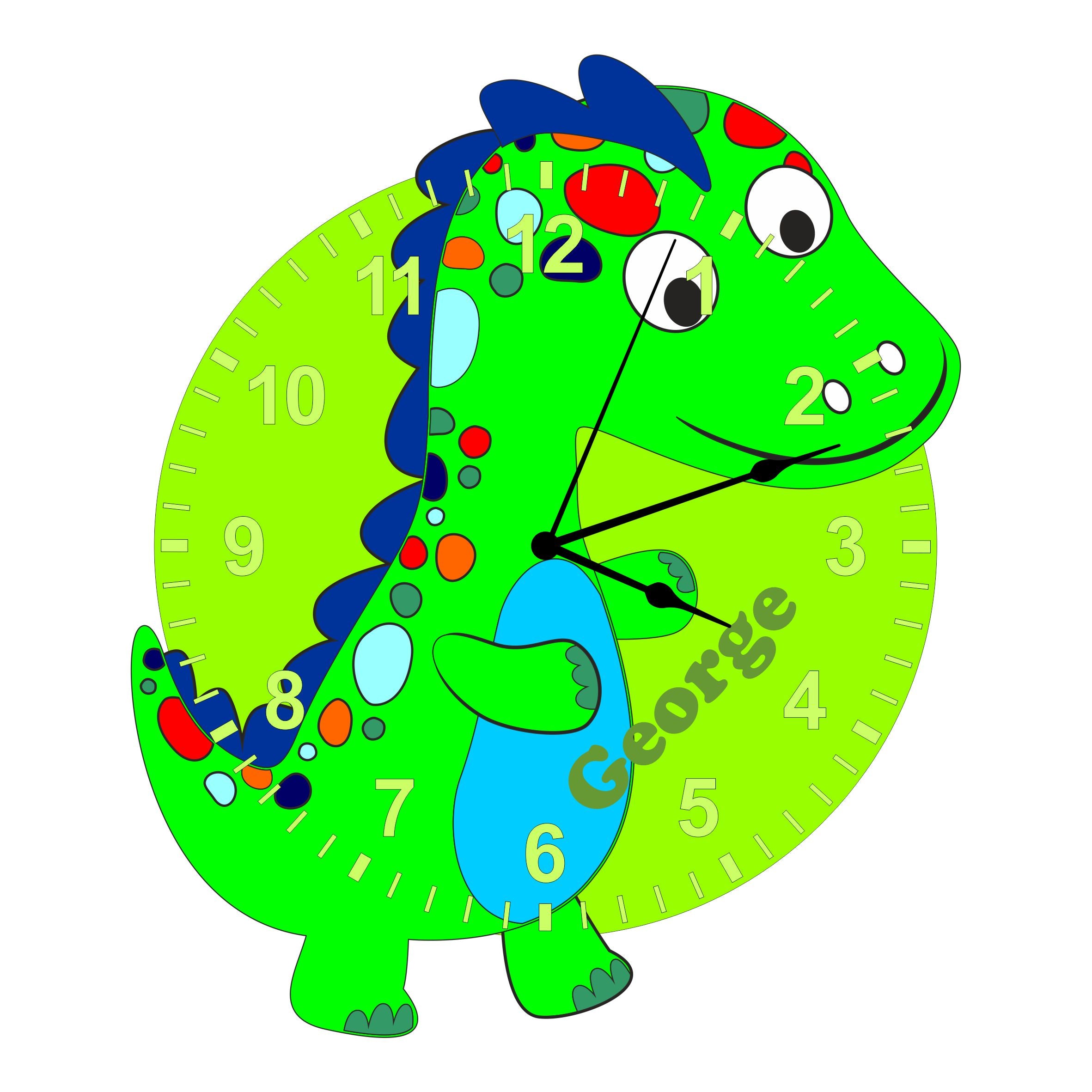 Unique Green Dinosaur Shaped Kids Silent Clock - Bespoke Personalised Special Gift
