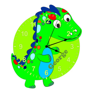 Unique Green Dinosaur Shaped Kids Silent Clock - Bespoke Personalised Special Gift