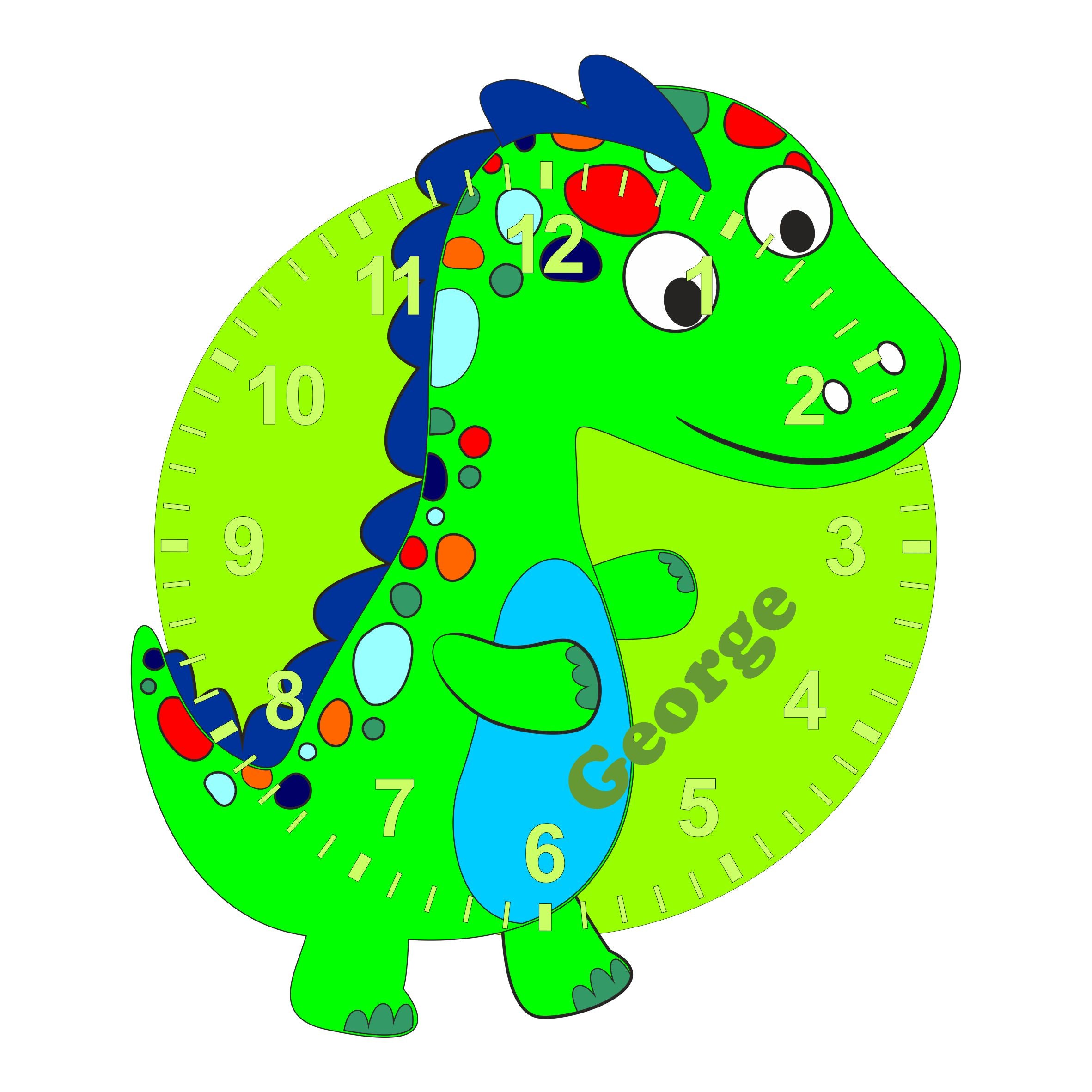 Unique Green Dinosaur Shaped Kids Silent Clock - Bespoke Personalised Special Gift
