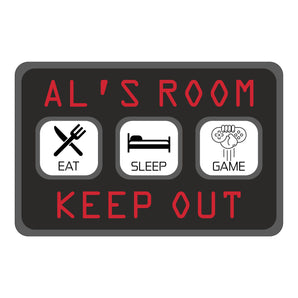 Personalised EAT SLEEP GAME Black Edition Kids Bedroom Door Sign - Unique Gift