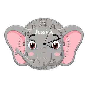 Elephant Shaped Kids Silent Clock - Bespoke Personalised Special Gift