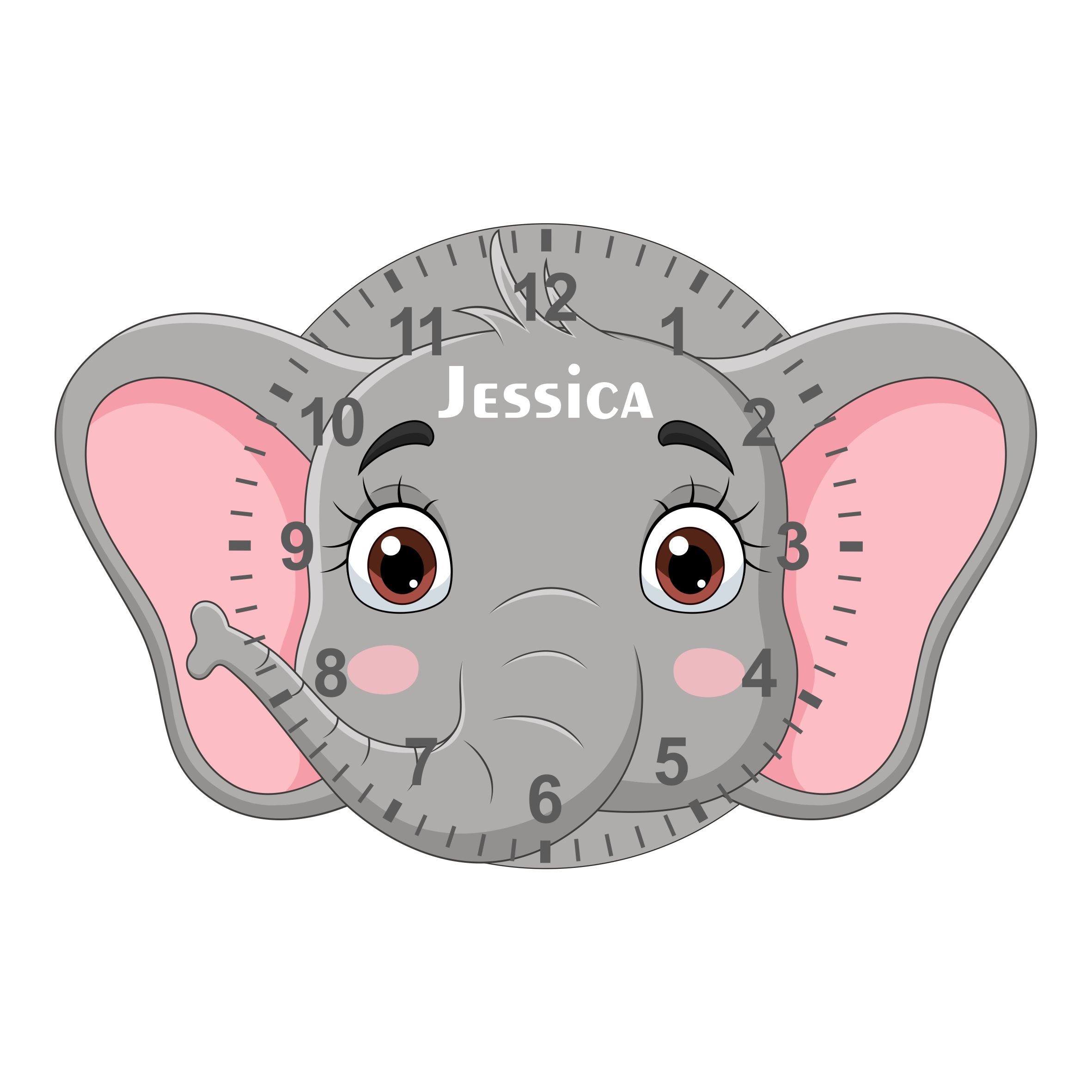 Elephant Shaped Kids Silent Clock - Bespoke Personalised Special Gift