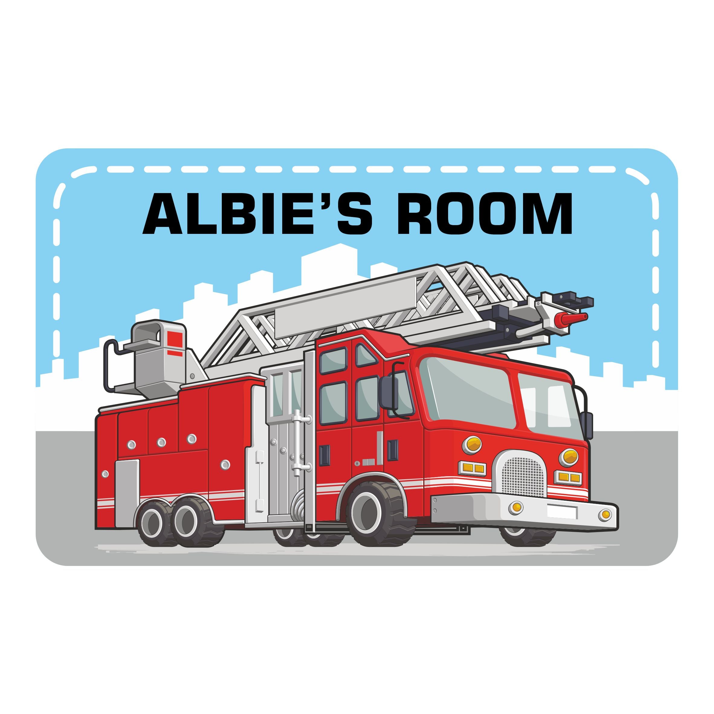 Personalised Fire Engine Kids Bedroom Door Sign - Unique Gift